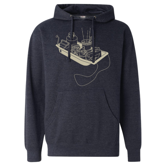 Ice Fishing Sled - Midweight Hooded Pullover Sweatshirt - Navy - Pick & Shovel Wear