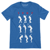 1987 Game 7 Batting Stances - Unisex T-Shirt - Heather Royal Blue - Pick & Shovel Wear