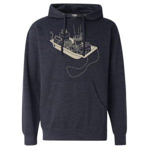 Ice Fishing Sled - Midweight Hooded Pullover Sweatshirt - Navy - Pick & Shovel Wear